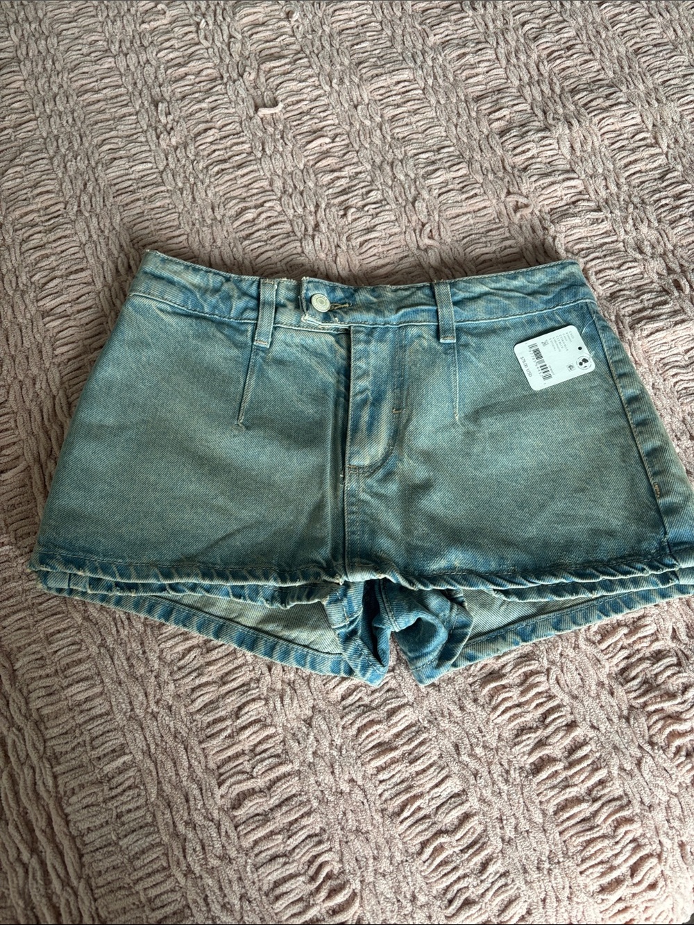 Free People Distressed Light Blue Denim Shorties